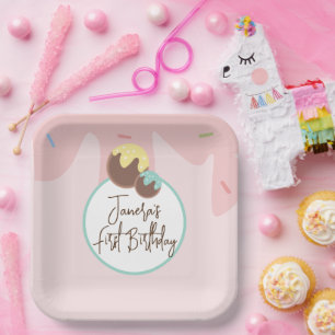 Cute Cakepop Ballen Eerste Verjaardag Frosting P Papieren Bordje