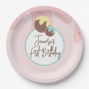 Cute Cakepop Ballen Eerste Verjaardag Frosting   Papieren Bordje