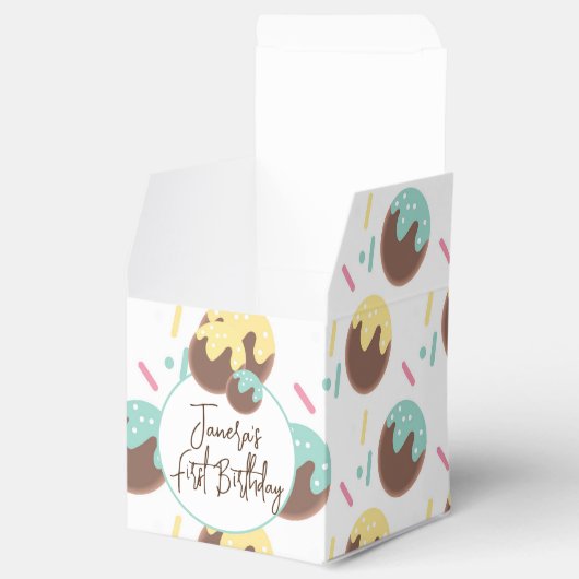 Cute Cakepop Balls First Birthday Sprinkles Bedankdoosjes (Geopend)