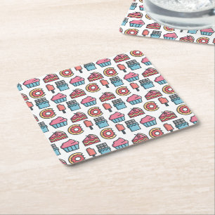 Cute Cakes and Desserts Pattern Kartonnen Onderzetters