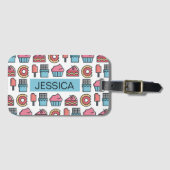 Cute Cakes and Desserts Pattern Personalized Bagagelabel (Voorkant (horizontaal))