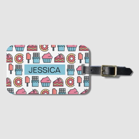 Cute Cakes and Desserts Pattern Personalized Bagagelabel (Voorkant (horizontaal))