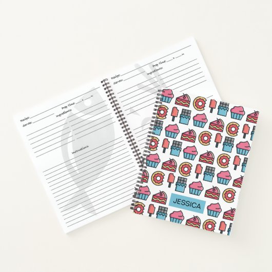 Cute Cakes and Desserts Pattern Personalized Notitieboek (Binnen)
