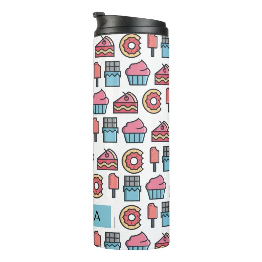 Cute Cakes and Desserts Pattern Personalized Thermosbeker (Geroteerd rechts)