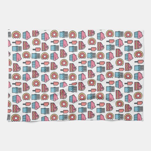 Cute Cakes and Desserts Pattern Theedoek (Horizontaal)