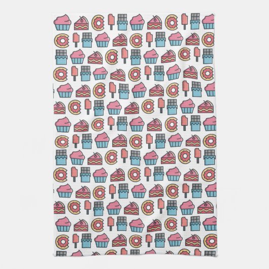 Cute Cakes and Desserts Pattern Theedoek (Verticaal)