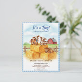 Cute Calf Baby Shower Gingham Hay Invitation Briefkaart (Staand voorkant)