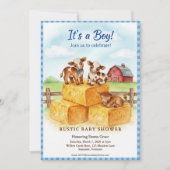 Cute Calf Baby Shower Gingham Hay Invitation Kaart (Voorkant)