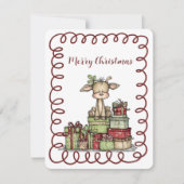 Cute Calf Sitting on a Stack of Christmas Presents Feestdagenkaart (Voorkant)