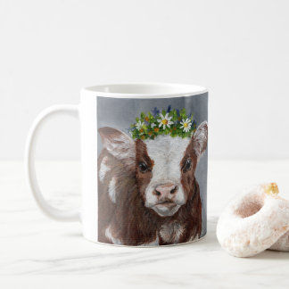 Cute calf with flower crown koffiemok