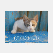 Cute Calico Cat Kitten Funny Curious Eyes Welkom Deurmat (Voorkant)