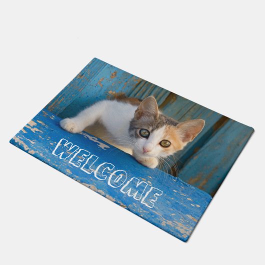 Cute Calico Cat Kitten Funny Curious Eyes Welkom Deurmat (Schuin)
