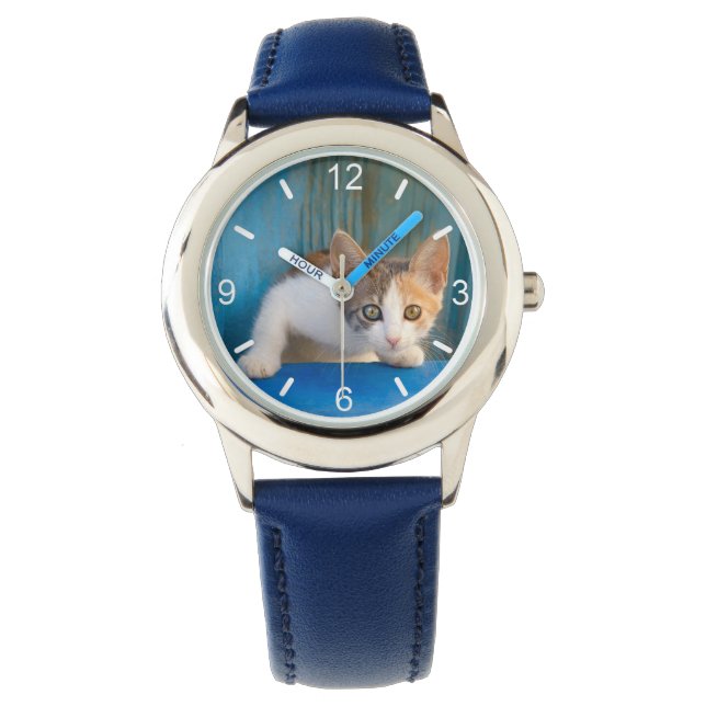 Cute Calico Cat Kitten Funny Eyes Photo dial-bord Horloge (Voorkant)