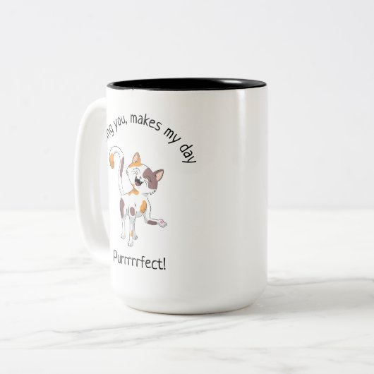 Cute Calico Cat Tweekleurige Koffiemok (Voorkant links)