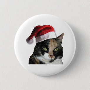 Cute Calico Cat Wearing Santa Hat Ronde Button 5,7 Cm