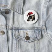 Cute Calico Cat Wearing Santa Hat Ronde Button 5,7 Cm (In situ)