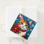 Cute Calico Kitty Cat and Poinsettia Christmas Bedankjes Labels (In situ)