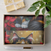 Cute Calico Kitty Cat and Poinsettia Christmas Tissuepapier (Geschenk)