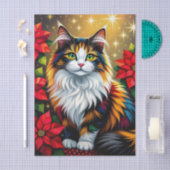Cute Calico Kitty Cat and Poinsettia Christmas Tissuepapier (Craft)