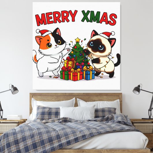 Cute Calico & Siamese Kitten Gift Canvas Afdruk (Insitu (Slaapkamer))