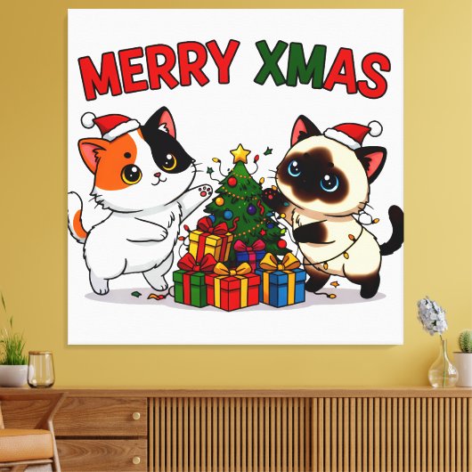 Cute Calico & Siamese Kitten Gift Canvas Afdruk (Insitu (Woonkamer))