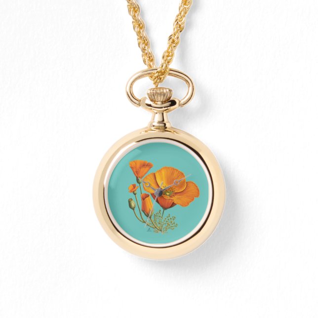 Cute California Poppy Flower  Style Horloge (Voorkant)