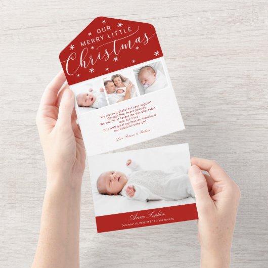 Cute Calligraphy 4 Foto's Birth Notice All In One Uitnodiging (Afscheurbaar)