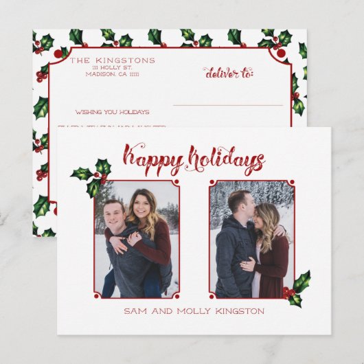 Cute Calligraphy Font Prettige feestdagen Two-Phot Briefkaart (Voorkant / Achterkant)