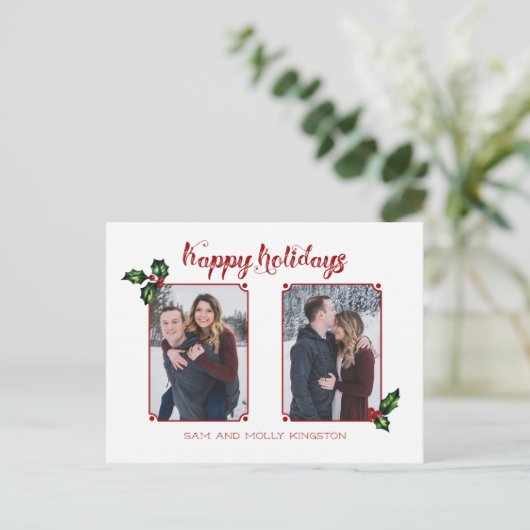 Cute Calligraphy Font Prettige feestdagen Two-Phot Briefkaart (Staand voorkant)