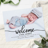 Cute Calligraphy Photo Birth Announcement Cards