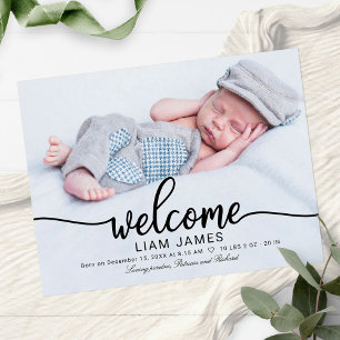 Cute Calligraphy Photo Birth Announcement Cards