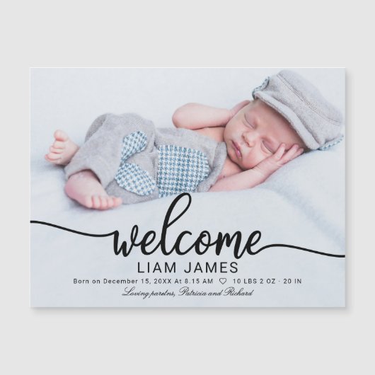 Cute Calligraphy Photo Birth Announcement Cards (Voorkant)