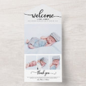 Cute Calligraphy Photo Birth Announcement Cards All In One Uitnodiging (Binnen)