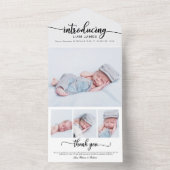 Cute Calligraphy Photo Birth Announcement Cards All In One Uitnodiging (Binnen)