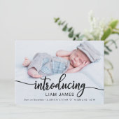 Cute Calligraphy Photo Birth Announcement Cards Feestdagenkaart (Staand voorkant)