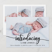 Cute Calligraphy Photo Birth Announcement Cards Feestdagenkaart (Voorkant / Achterkant)