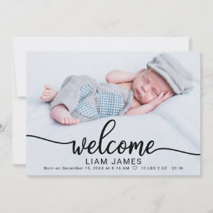 Cute Calligraphy Photo Birth Announcement Cards Feestdagenkaart