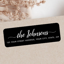 Cute calligraphy script black return address etiket