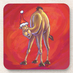 Cute Camel Kerstmis op rood Bier Onderzetter