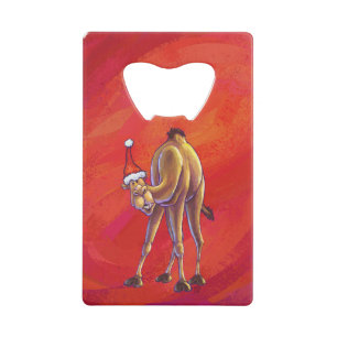 Cute Camel Kerstmis op rood Creditkaart Flessenopener