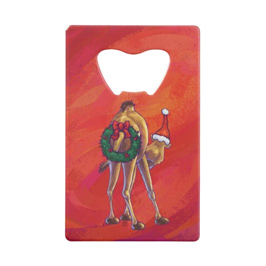 Cute Camel Kerstmis op rood Creditkaart Flessenopener (Achterkant)