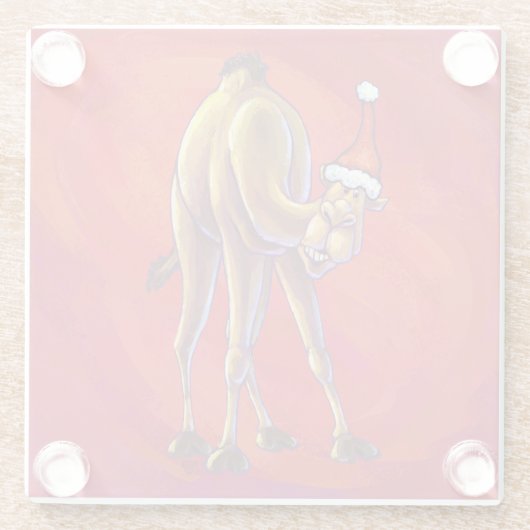 Cute Camel Kerstmis op rood Glazen Onderzetter (Achterkant)