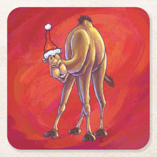 Cute Camel Kerstmis op rood Kartonnen Onderzetters (Voorkant)