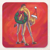 Cute Camel Kerstmis op rood Kartonnen Onderzetters (Voorkant)