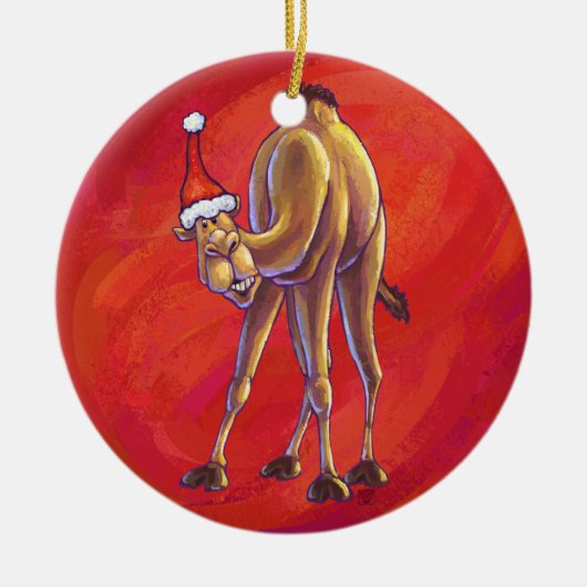 Cute Camel Kerstmis op rood Keramisch Ornament (Voorkant)