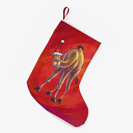 Cute Camel Kerstmis op rood Kleine Kerstsok (Voorkant (Hangend))