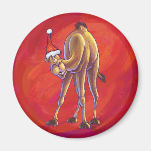 Cute Camel Kerstmis op rood Magneet