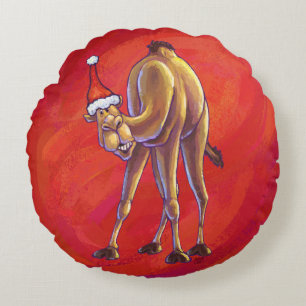 Cute Camel Kerstmis op rood Rond Kussen