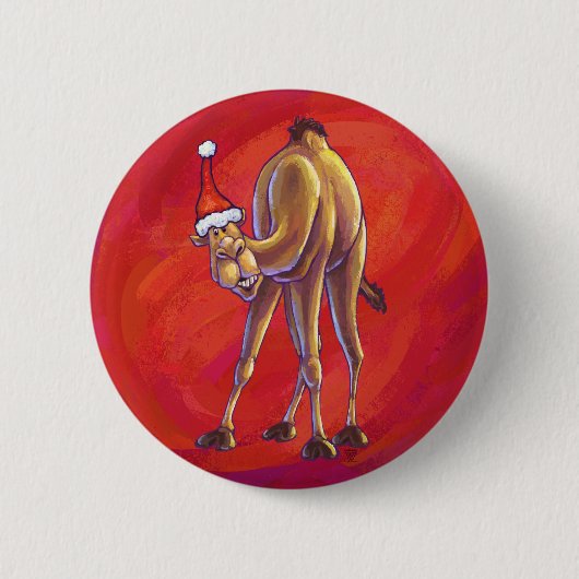 Cute Camel Kerstmis op rood Ronde Button 5,7 Cm (Voorkant)