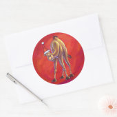 Cute Camel Kerstmis op rood Ronde Sticker (Envelop)
